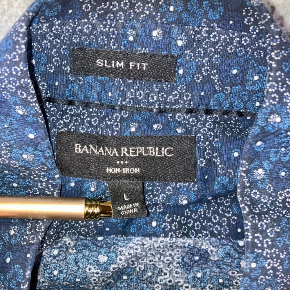 Banana Republic Shirt Men L Slim Fit Non Iron Abstract‎ Geometric Preppy Casual
